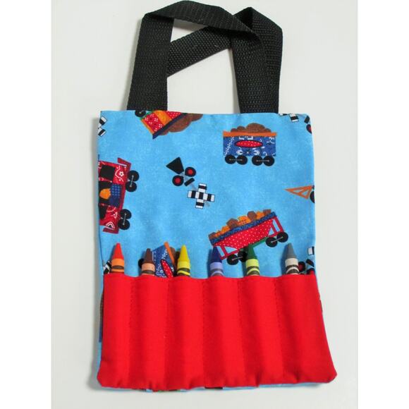 Blue train mini crayon bag, party favor bag, activity bag - Picture 1 of 4